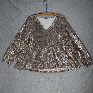 Lane Bryant Plus Size 16 Gold Sequin Top Holiday Swifty Glam Club Date Night